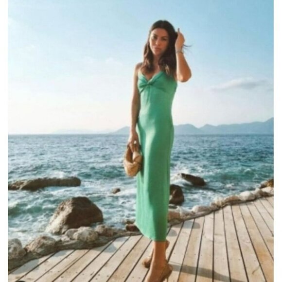 Zara's‎ Knotted Emerald Green Slip Midi Dress Size XS - Picture 2 of 12